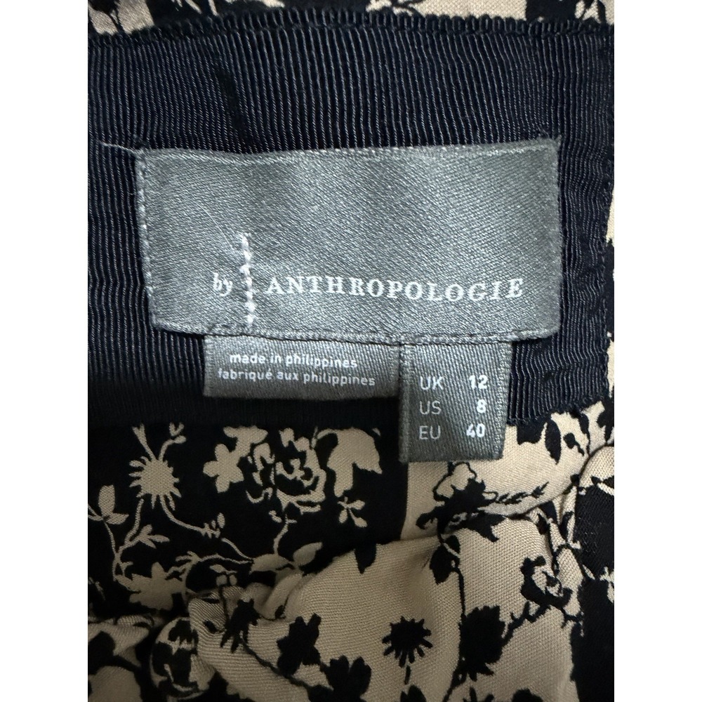 Anthropologie Ruffled Puff Sleeve Floral Smocked Dress   Tan/Black Womens Size 8 - Picture 10 of 12
